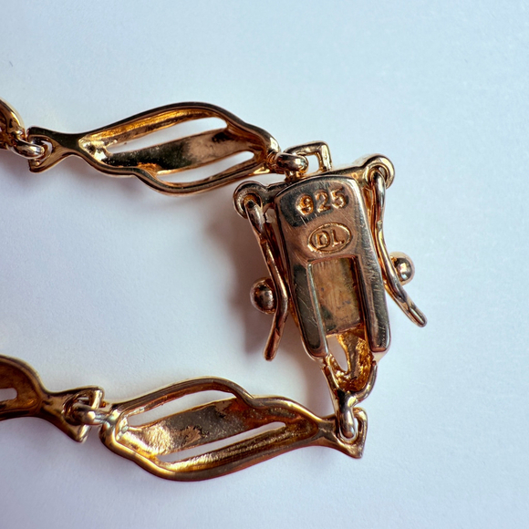 Gold Vermeil Two Tone Illusion Setting Tennis DL Bracelet Sterling Silver 925 - Picture 4 of 9